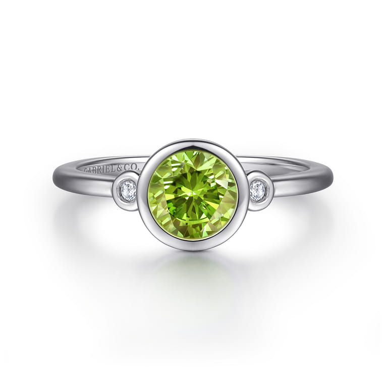 925 Sterling Silver Peridot and Diamond Ring - 0.05 ct - Shot 1