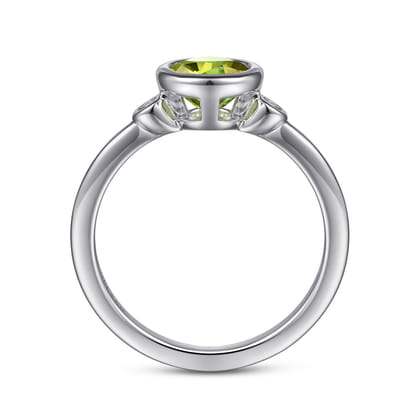 925 Sterling Silver Peridot and Diamond Ring