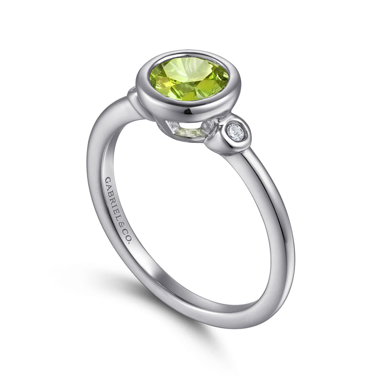 925 Sterling Silver Peridot and Diamond Ring - 0.05 ct - Shot 3
