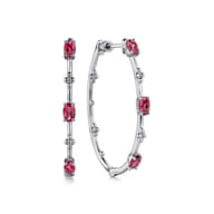 925 Sterling Silver Pink Tourmaline Bujukan Classic 40mm Hoop Earrings