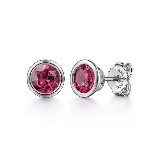 Sterling Silver Pink Tourmaline Stud Earrings