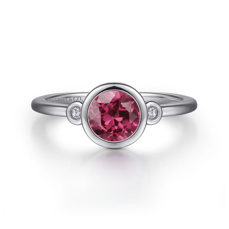 925 Sterling Silver Pink Tourmaline and Diamond Ladies Ring - 0.05 ct - Shot 1
