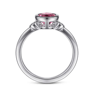 925 Sterling Silver Pink Tourmaline and Diamond Ladies Ring