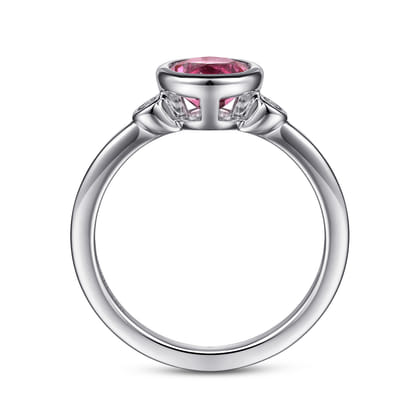 925 Sterling Silver Pink Tourmaline and Diamond Ladies Ring