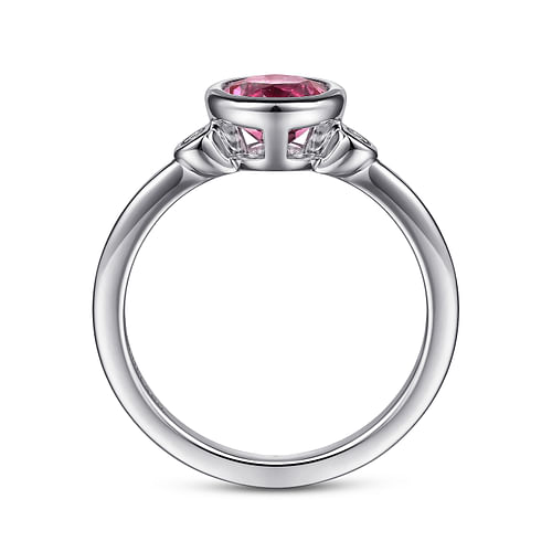 925 Sterling Silver Pink Tourmaline and Diamond Ladies Ring - 0.04 ct - Shot 2