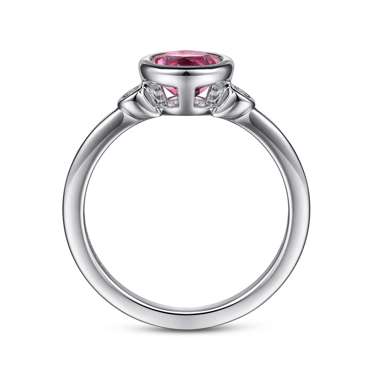 925 Sterling Silver Pink Tourmaline and Diamond Ladies Ring - 0.05 ct - Shot 2
