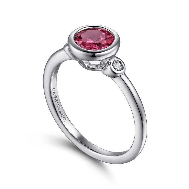 925 Sterling Silver Pink Tourmaline and Diamond Ladies Ring - 0.05 ct - Shot 3