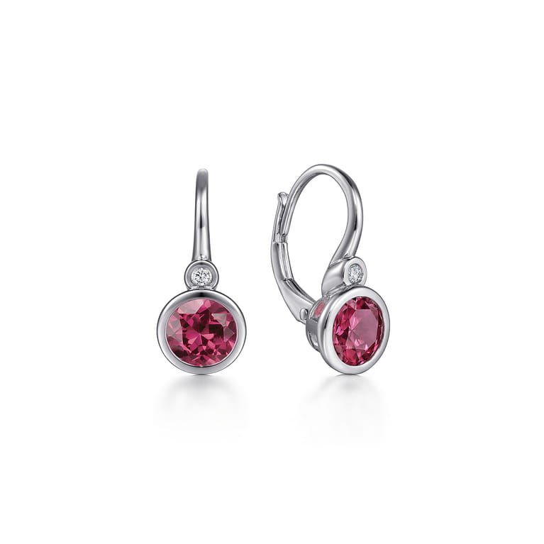 925 Sterling Silver Pink Tourmaline and Diamond Leverback Earrings - 0.04 ct - Shot 1