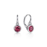 925 Sterling Silver Pink Tourmaline and Diamond Leverback Earrings - 0.04 ct