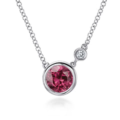 925 Sterling Silver Pink Tourmaline and Diamond Pendant Necklace