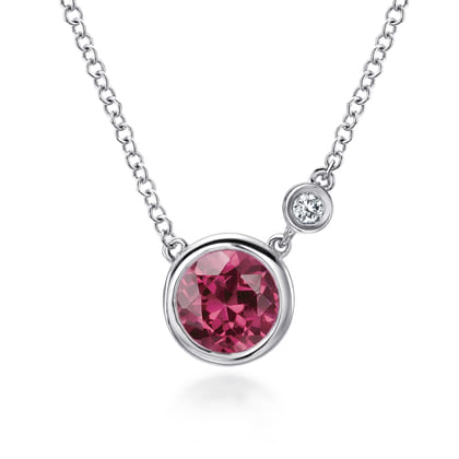 925 Sterling Silver Pink Tourmaline and Diamond Pendant Necklace