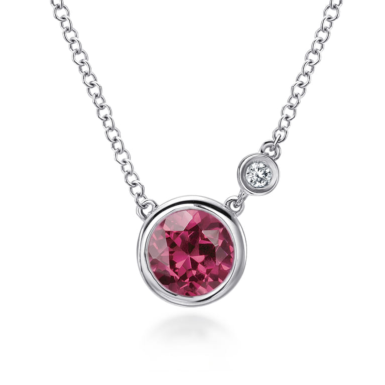 925 Sterling Silver Pink Tourmaline and Diamond Pendant Necklace - 0.02 ct - Shot 1