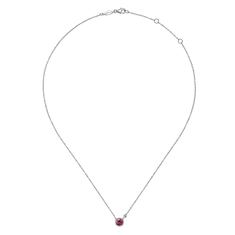 925 Sterling Silver Pink Tourmaline and Diamond Pendant Necklace