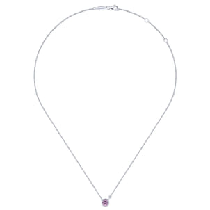 925 Sterling Silver Pink Zircon and Diamond Pendant Necklace