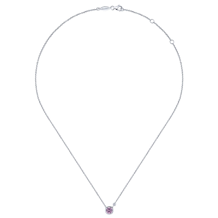 925 Sterling Silver Pink Zircon and Diamond Pendant Necklace