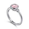 925 Sterling Silver Pink Zircon and Diamond Ring - 0.05 ct