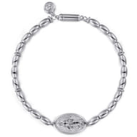 925 Sterling Silver Plain Oval Beads Saint Mens Bracelet