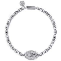 925 Sterling Silver Plain Oval Beads Saint Mens Bracelet