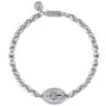 925 Sterling Silver Plain Oval Beads Saint Mens Bracelet