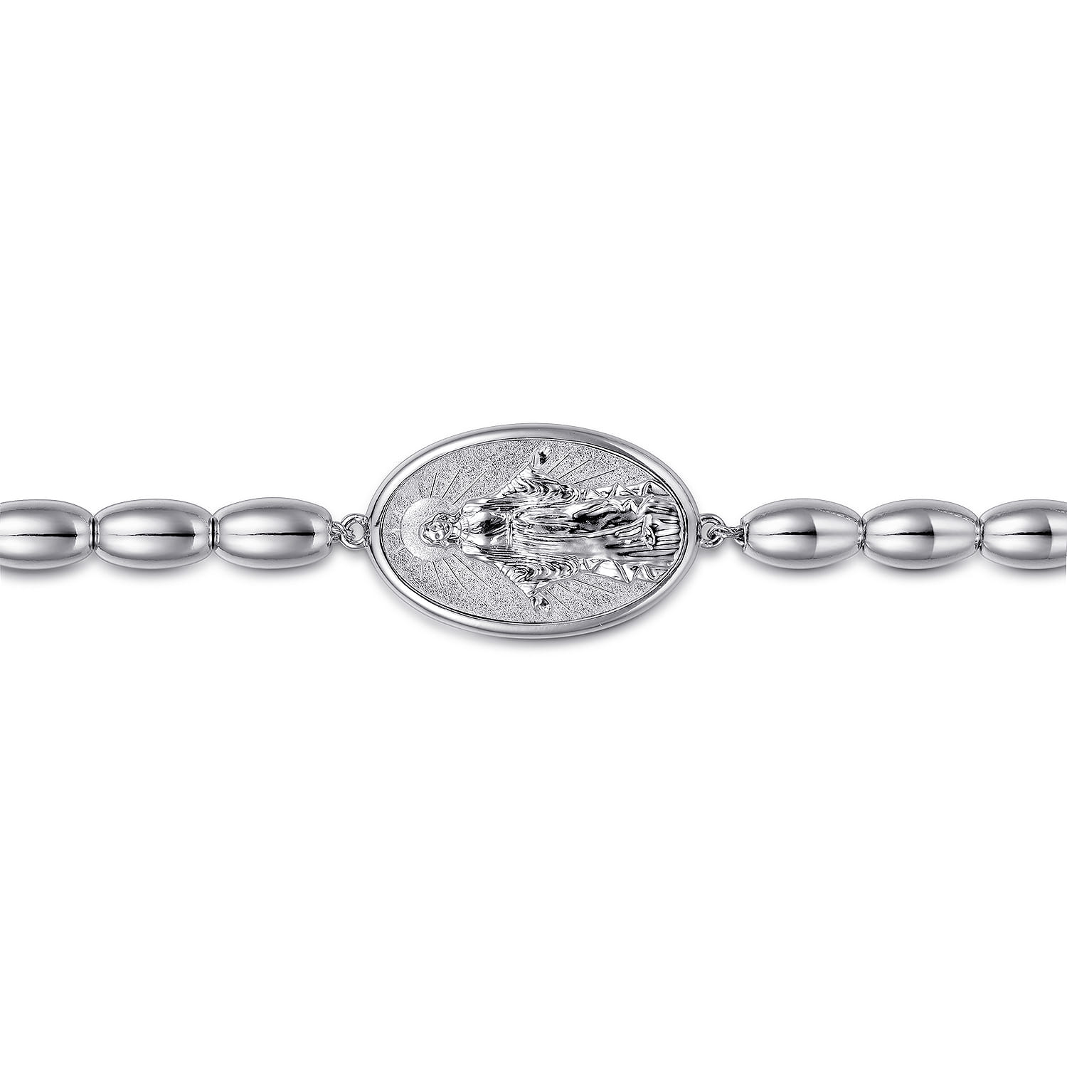925 Sterling Silver Plain Oval Beads Saint Mens Bracelet - Shot 2