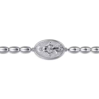 925 Sterling Silver Plain Oval Beads Saint Mens Bracelet