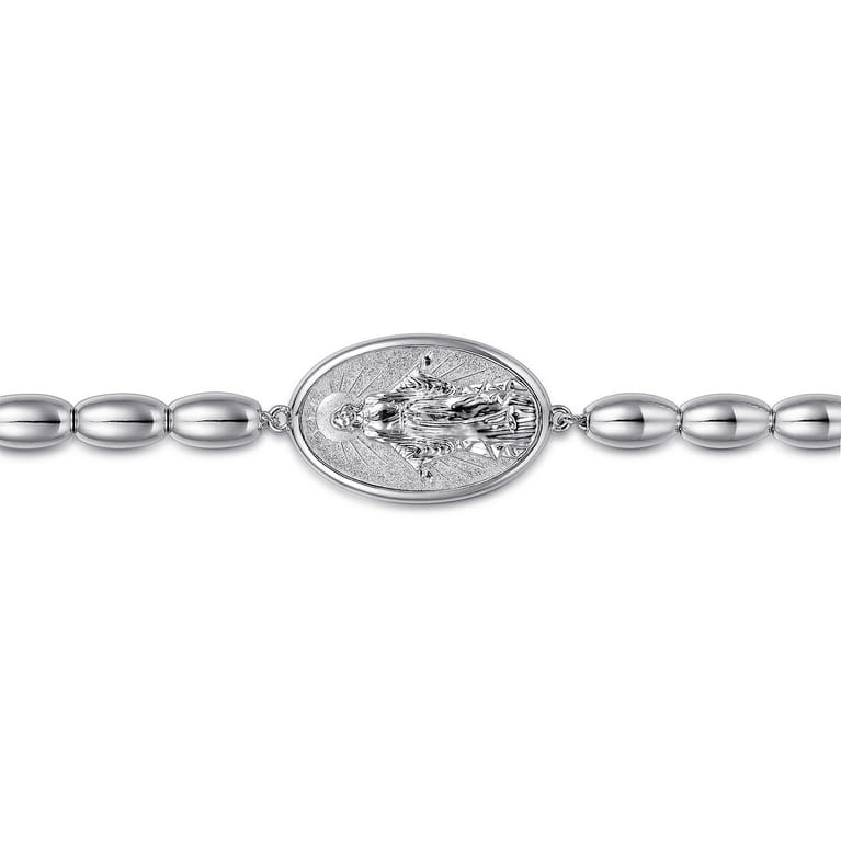 925 Sterling Silver Plain Oval Beads Saint Mens Bracelet - Shot 2