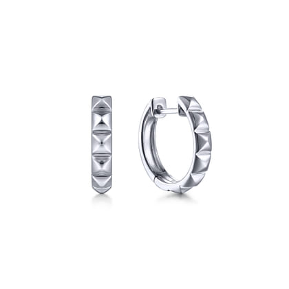 925 Sterling Silver Pyramid Huggie Earrings