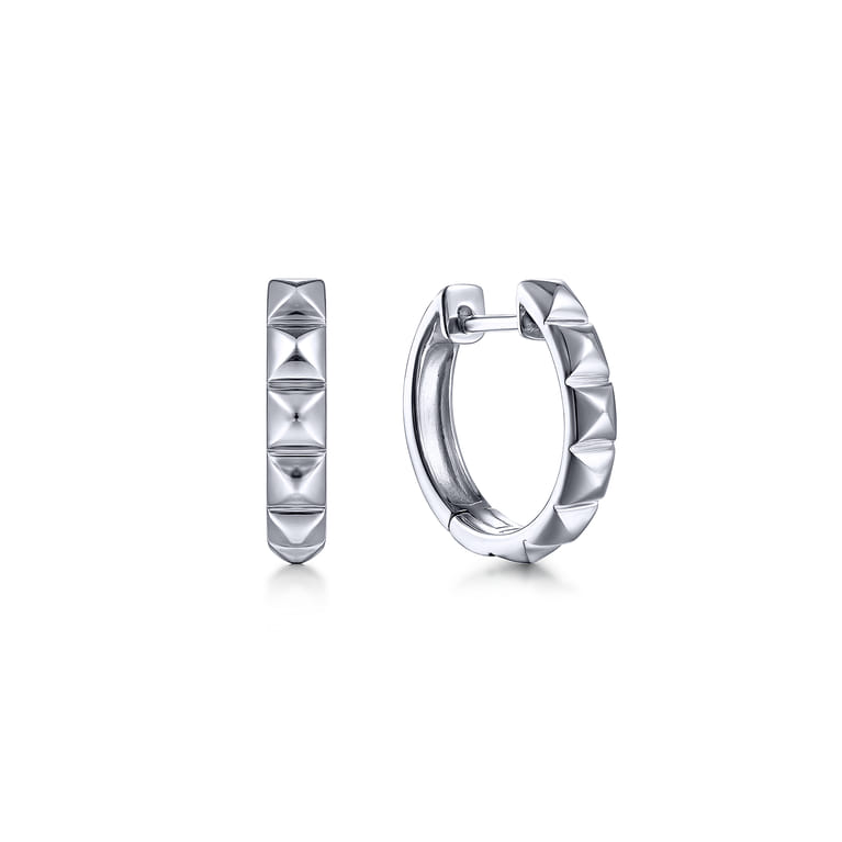 925 Sterling Silver Pyramid Huggie Earrings - Shot 1