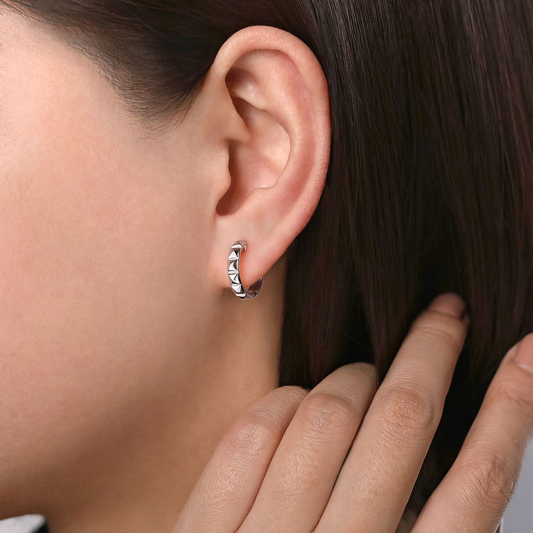 925 Sterling Silver Pyramid Huggie Earrings