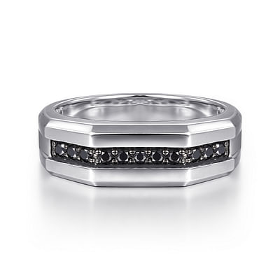 925 Sterling Silver Ring with Black Spinel Inlay in High Polished Finish