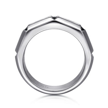 925 Sterling Silver Ring with Princess Cut Black Spinel Stations in Horizontal Brush Finish