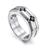 925 Sterling Silver Ring with Princess Cut Black Spinel Stations in Horizontal Brush Finish