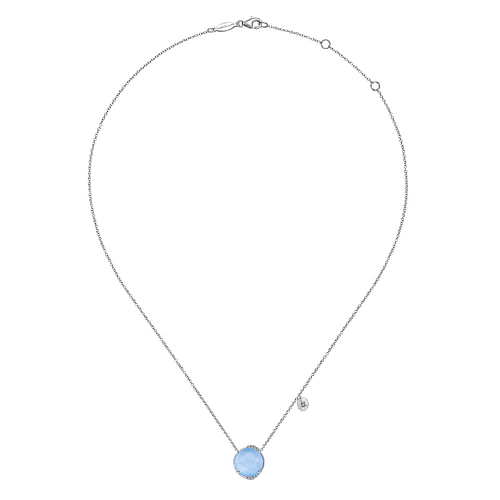 925 Sterling Silver Rock Crystal Blue Jade and Diamond Pendant Necklace - 0.04 ct - Shot 2