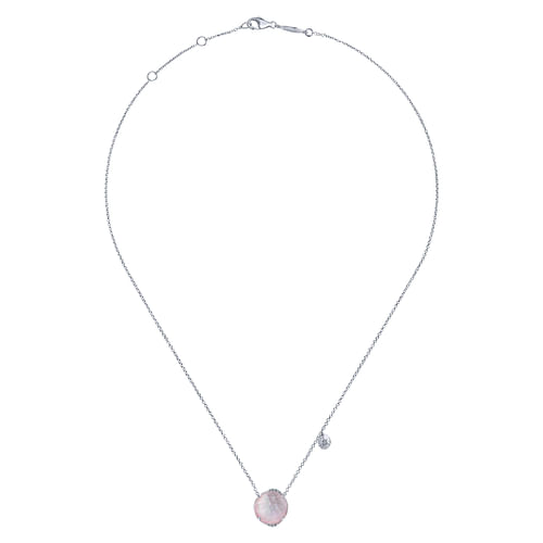 925 Sterling Silver Rock Crystal Pink MOP and Diamond Pendant Necklace - 0.04 ct - Shot 2
