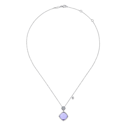 925 Sterling Silver Rock Crystal Purple Jade and White Sapphire Pendant Necklace - Shot 2