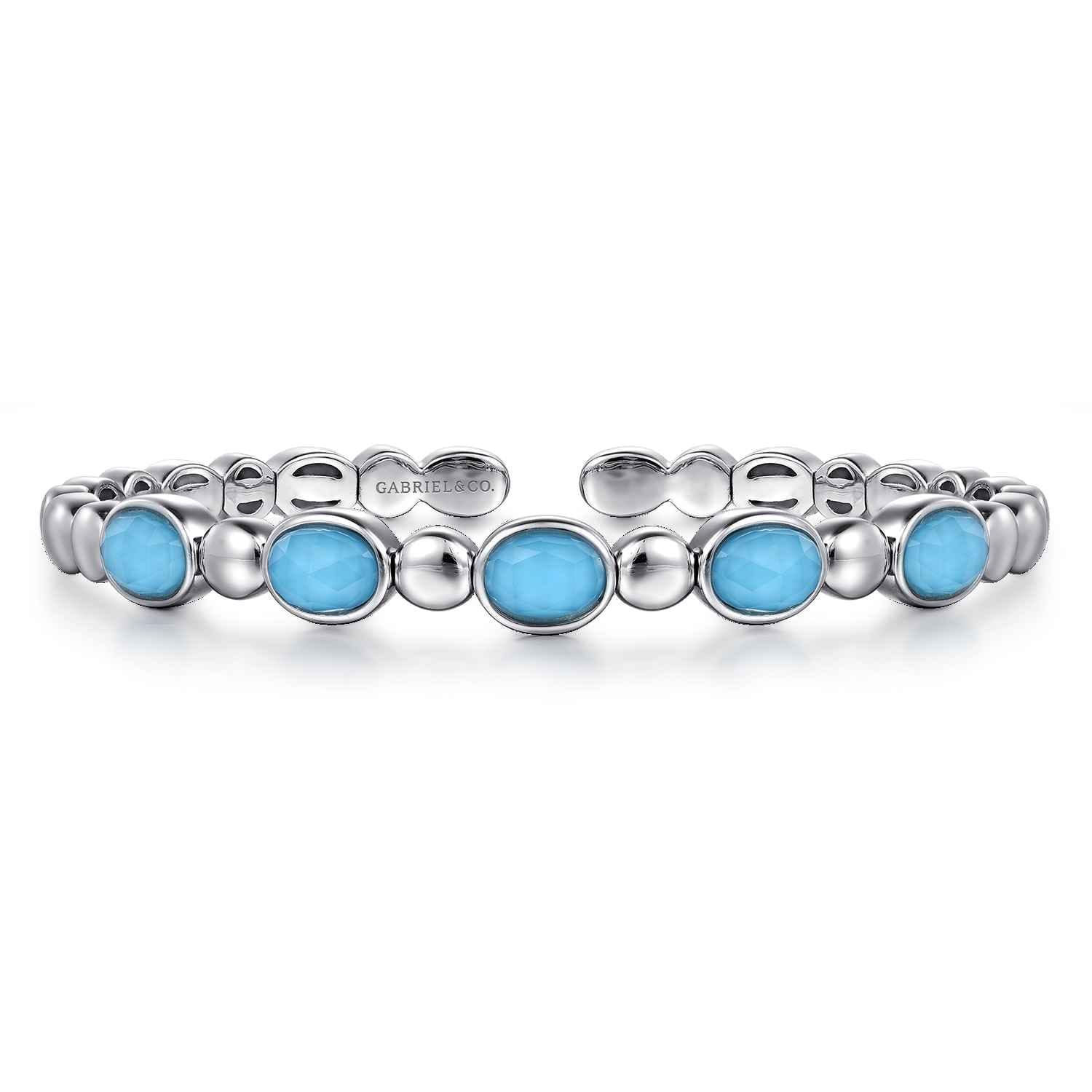 925 Sterling Silver Rock Crystal Turquoise Bangle Bracelet - Shot 1