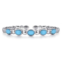 925 Sterling Silver Rock Crystal Turquoise Bangle Bracelet