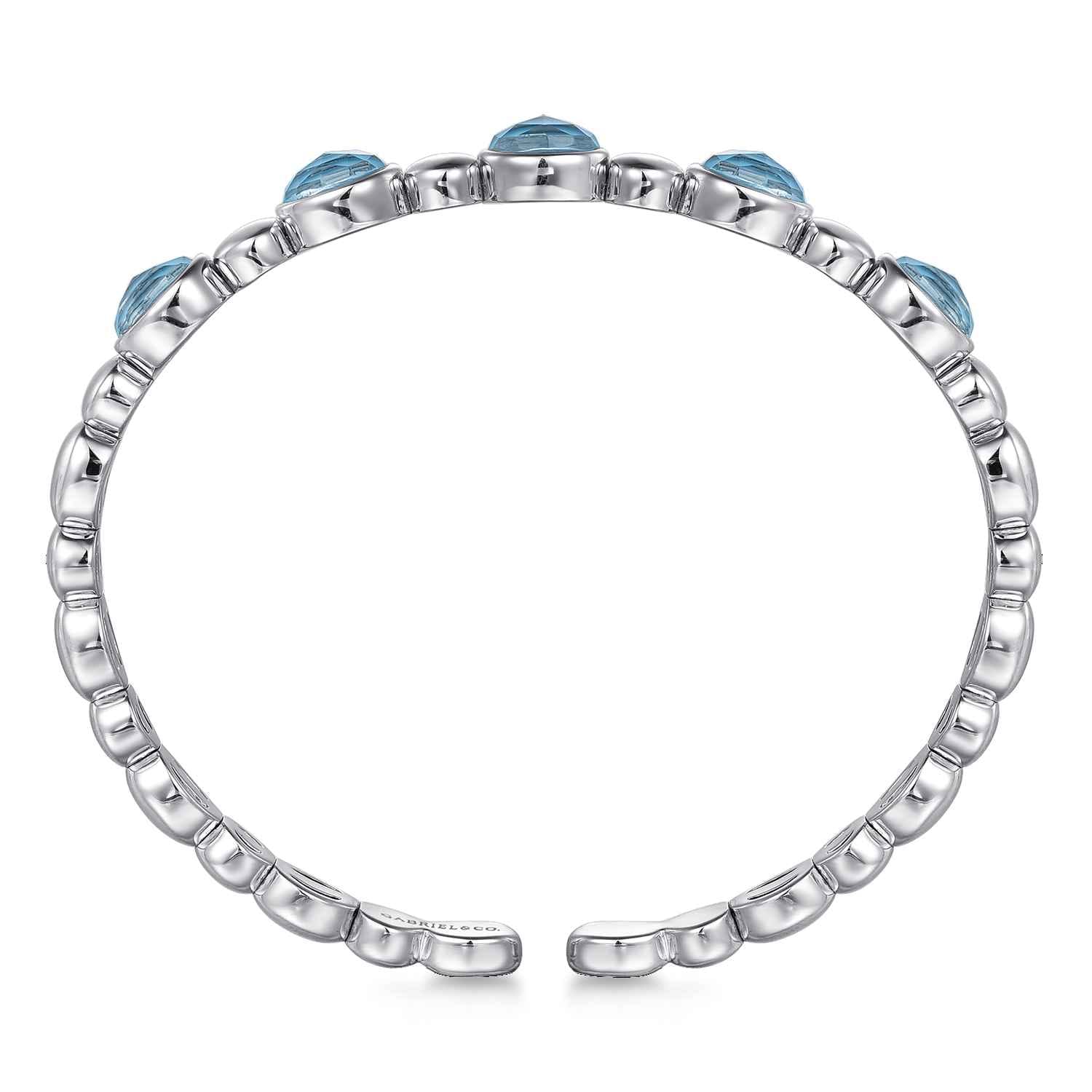 925 Sterling Silver Rock Crystal Turquoise Bangle Bracelet - Shot 3