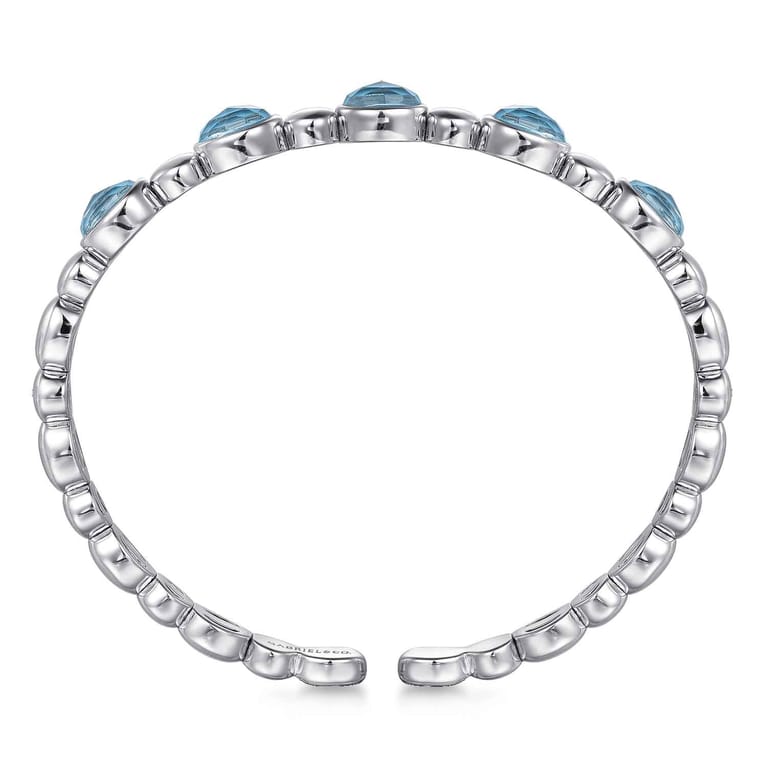 925 Sterling Silver Rock Crystal Turquoise Bangle Bracelet - Shot 3