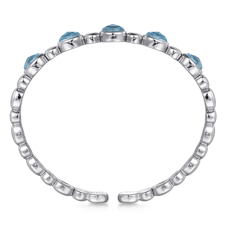 925 Sterling Silver Rock Crystal Turquoise Bangle Bracelet - Shot 3