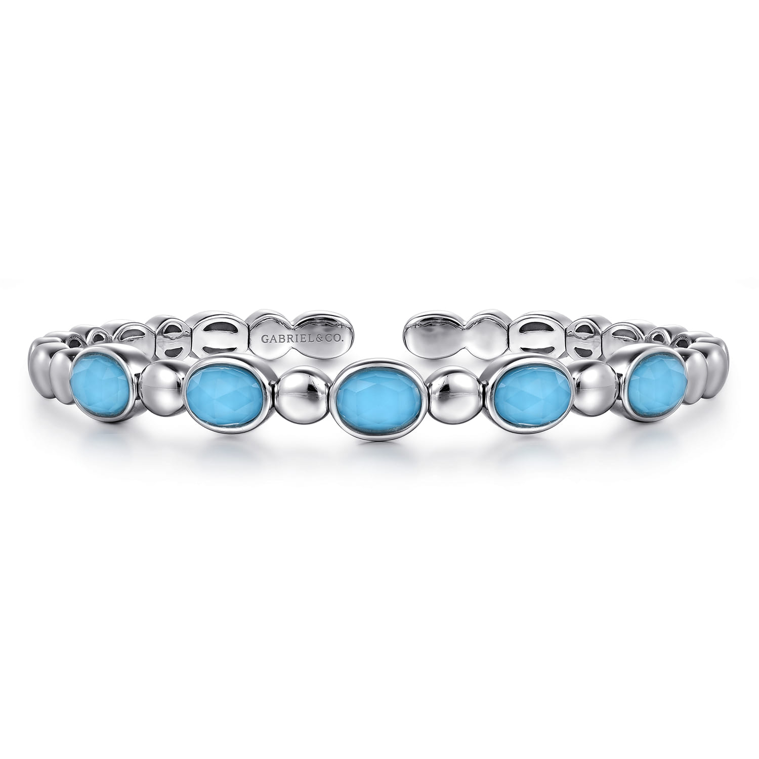 925 Sterling Silver Rock Crystal Turquoise Bangle - Shot 1