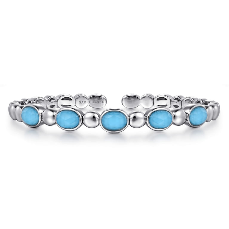 925 Sterling Silver Rock Crystal Turquoise Bangle - Shot 1