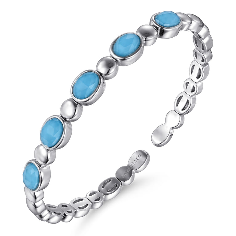 925 Sterling Silver Rock Crystal Turquoise Bangle - Shot 2