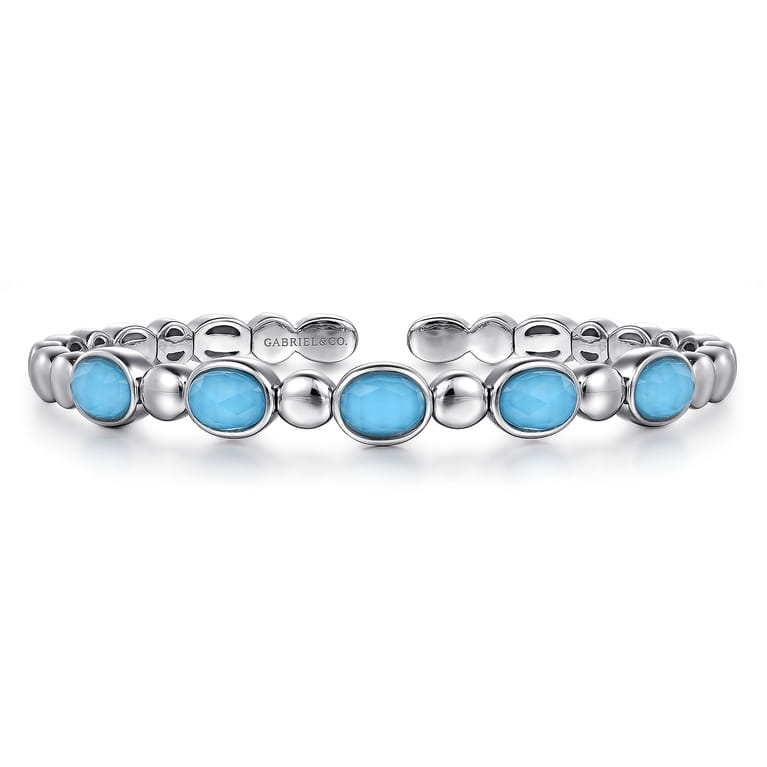 925 Sterling Silver Rock Crystal Turquoise Bangle - Shot 1