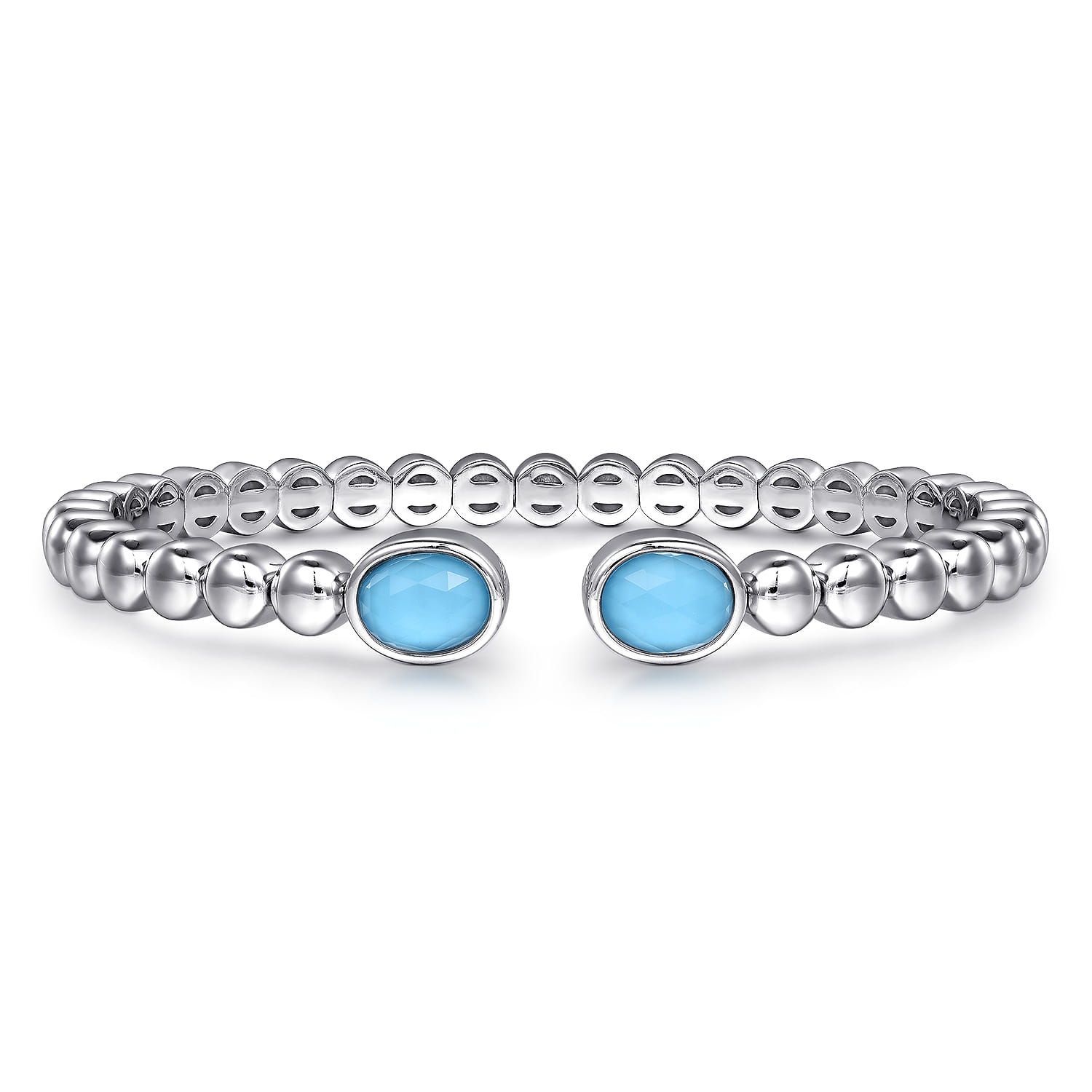 925 Sterling Silver Rock Crystal  Turquoise Bangle - Shot 1