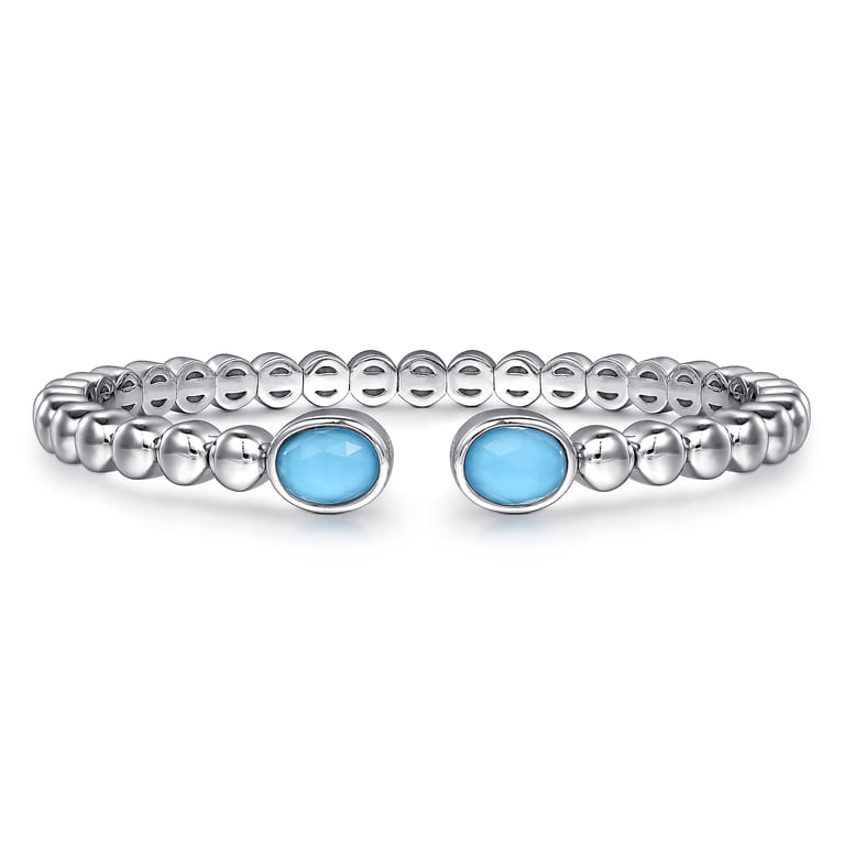 925 Sterling Silver Rock Crystal  Turquoise Bangle - Shot 1