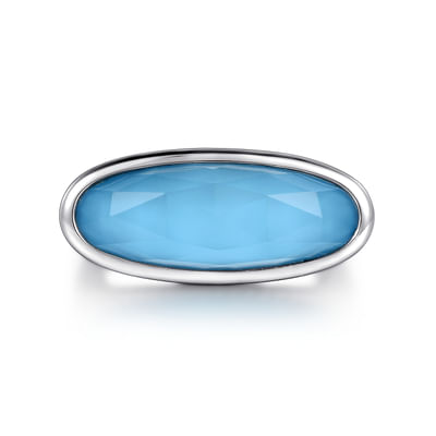 925 Sterling Silver Rock Crystal Turquoise Bujukan Lady's Signet Ring