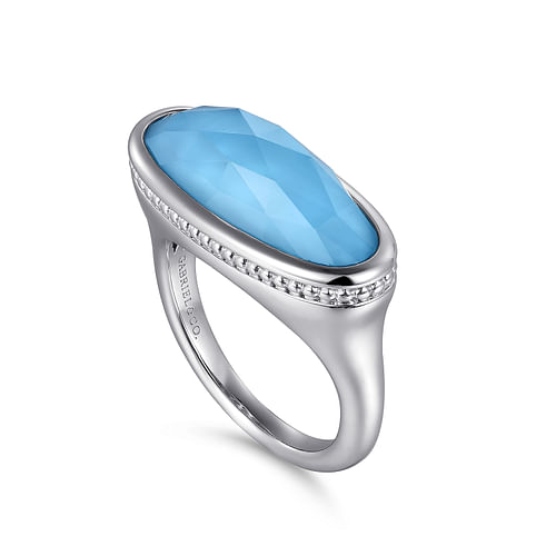925 Sterling Silver Rock Crystal  Turquoise Bujukan Lady's Signet Ring - Shot 3