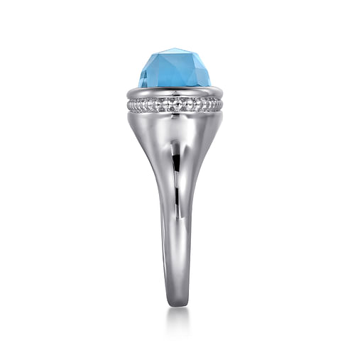 925 Sterling Silver Rock Crystal  Turquoise Bujukan Lady's Signet Ring - Shot 4