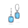 925 Sterling Silver Rock Crystal Turquoise Long Cushion Drop Earrings